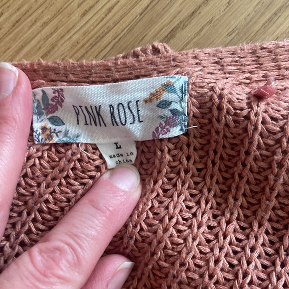 Dusty Rose Pink Long Chunky Cable Knit Cardigan Sweater Duster w/ Braided Detail - Picture 8 of 9